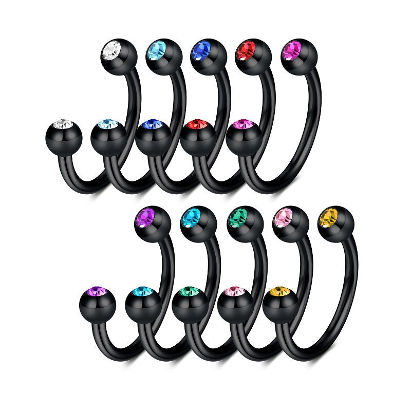 16G Septum Ring Inlaid CZ Black Barbell Horseshoe Helix Earring