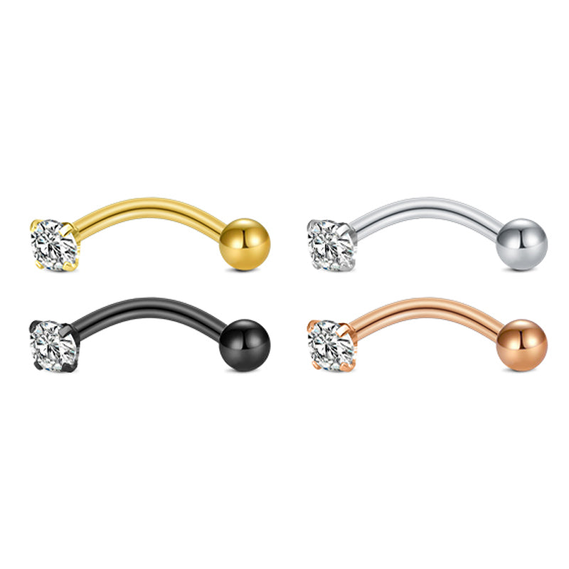 Curved Barbell 16G CZ Rook Eyebrow Piercing Jewelry Multi Color 1.2mm Curved Barbell 10mm