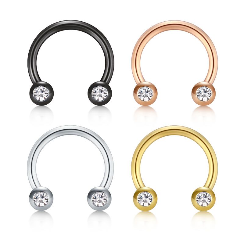 16G Septum Ring CZ Inlaid Horseshoe Piercing