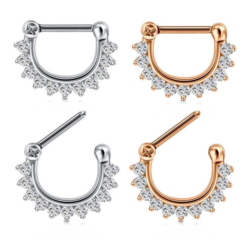 Diamond CZ 16G 8MM Septum Clicker Ring Helix Earring