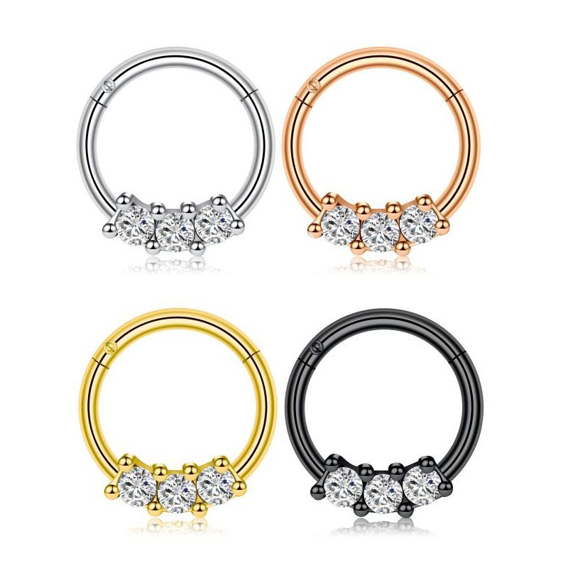 Diamond CZ Septum Ring Hinged Clicker Helix Earring