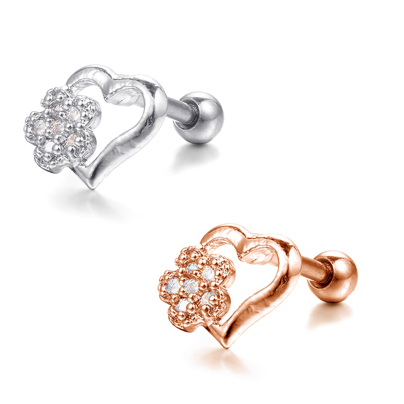 16g Tragus Earrings Heart Cartilage Earrings