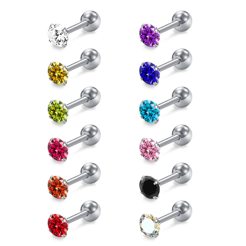 18g Tragus Earrings Studs Colorful CZ