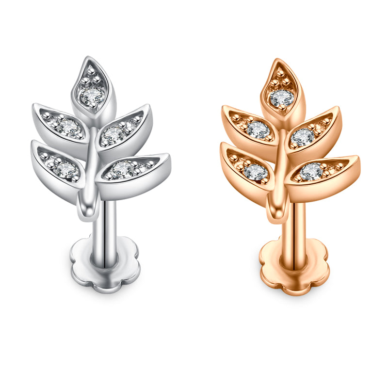 16gauge Tragus Earrings Cartilage Jewelry Leaf
