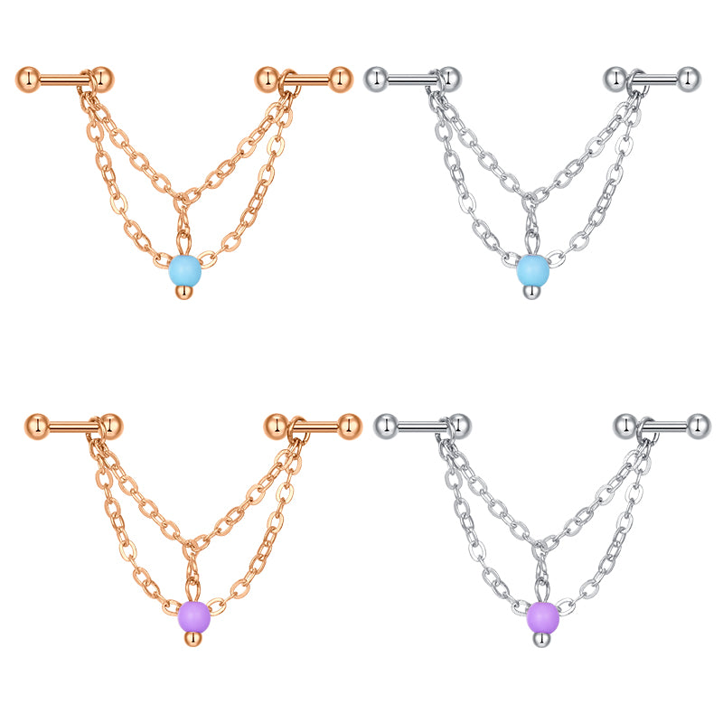 16gauge Industrial Earrings with Chain Ball