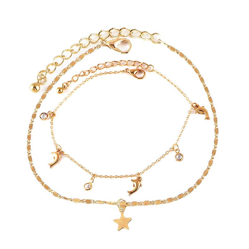 Double layer star dolphin foot chain