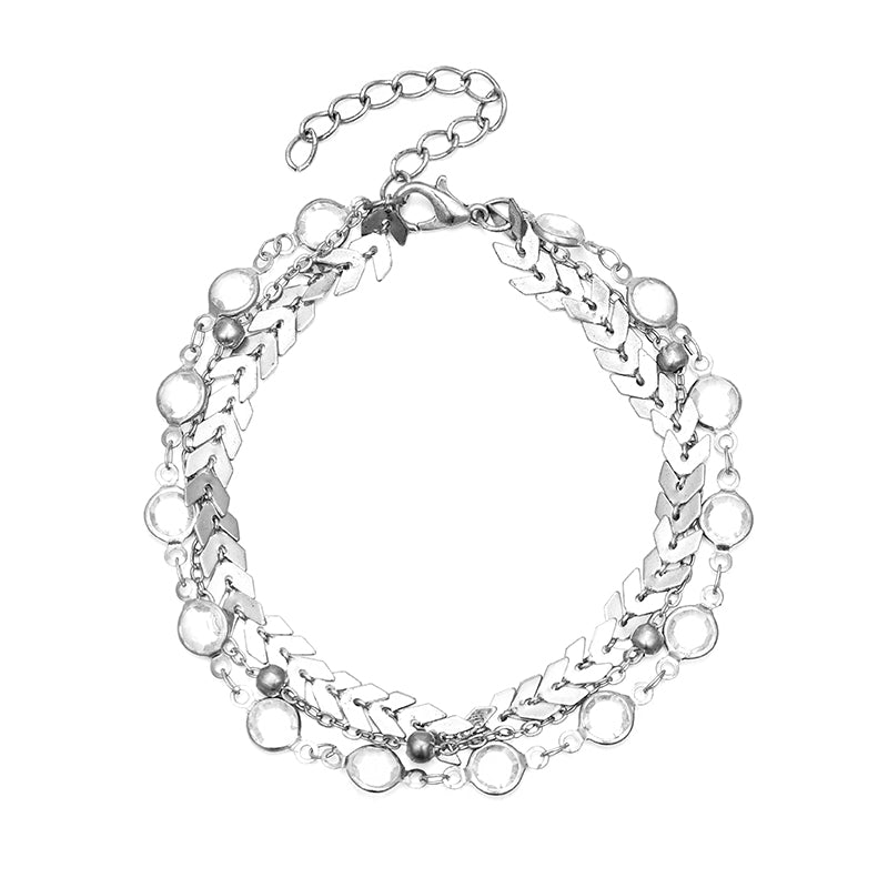 Silver Wheat ear Crystal Anklet