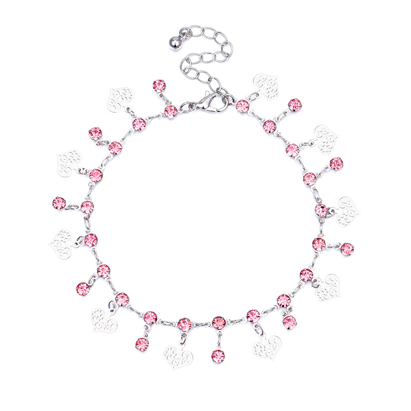 Silver Pink diamond foot chain