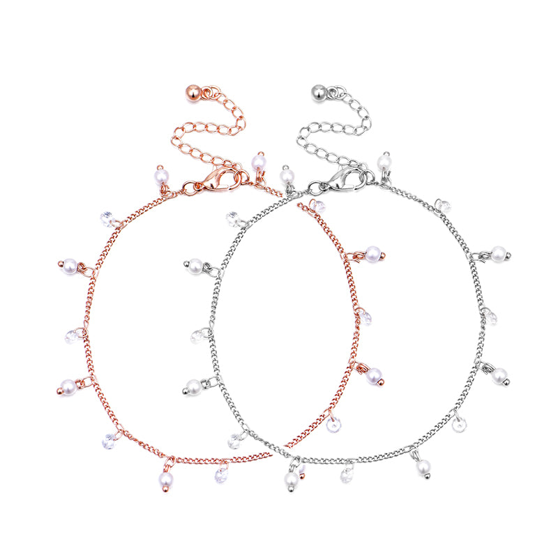 Pearl White Diamond combination foot chain