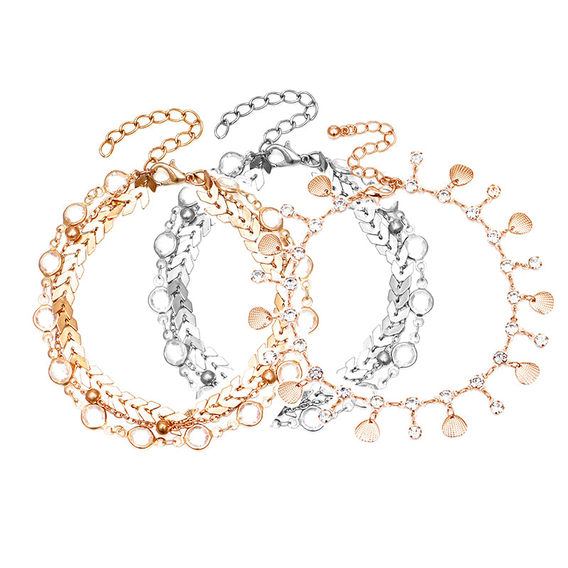 Three layer crystal clear wheat ear Crystal Anklet