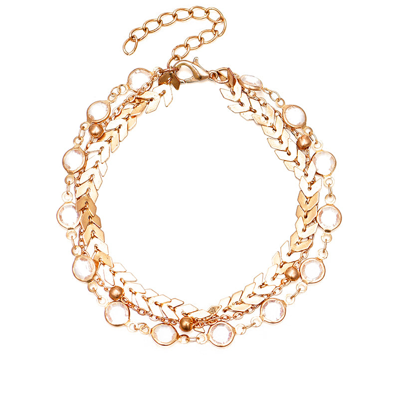 Gold Wheat ear Crystal Anklet