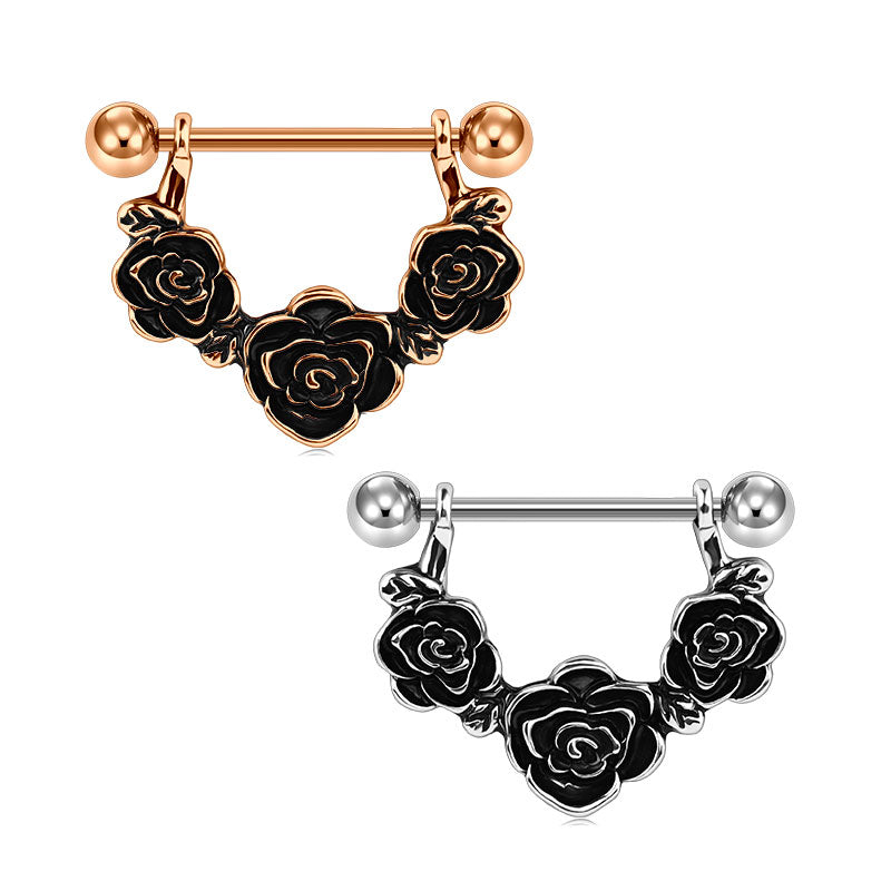 16mm Shield Nipple Ring Barbell Nipple Shield Ring Body Piercing Jewelry Rose flower design