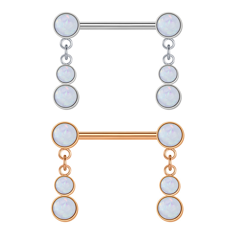 14G Nipple Rings Straight Barbells Surgical Steel Nipplerings Piercing Jewelry 14mm white Opal