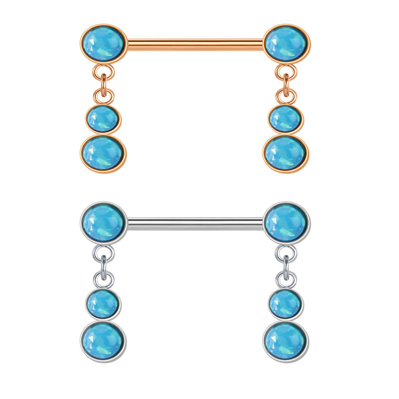 14G Nipple Rings Straight Barbells Nipplerings Piercing Jewelry 14mm light blue Opal