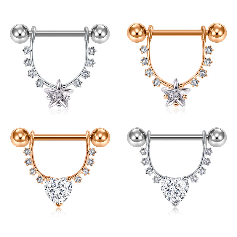 14G Shield Nipple Ring Barbell Rings Bars Body Piercing Jewelry with Cubic Zirconic