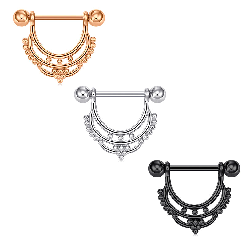 14mm Nipple Ring Set Stainless Steel Nipplerings Shield Piercing Jewellery 3 layers balls