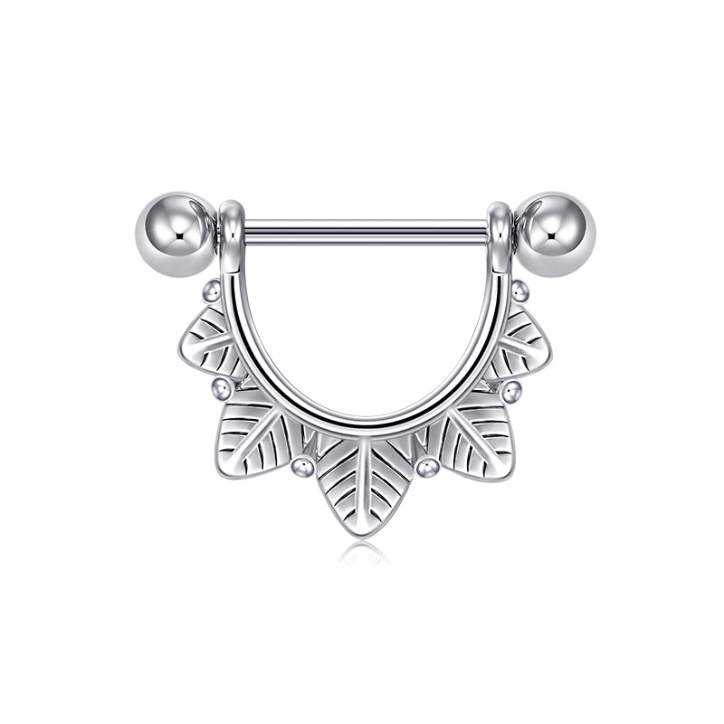 14mm Silver leaf design nipple ring