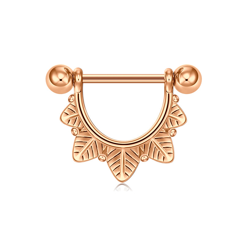 14mm Rose gold leaf design nipple ring