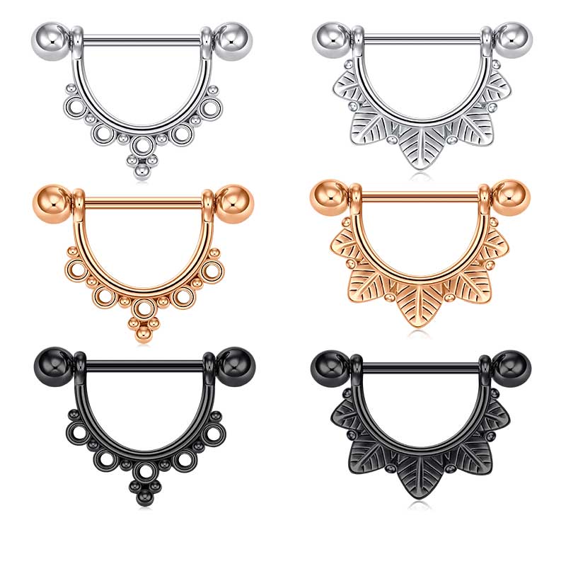 Shield Nipple Ring Barbell Rings Bars Body Piercing Jewelry for Women Men Hollow design