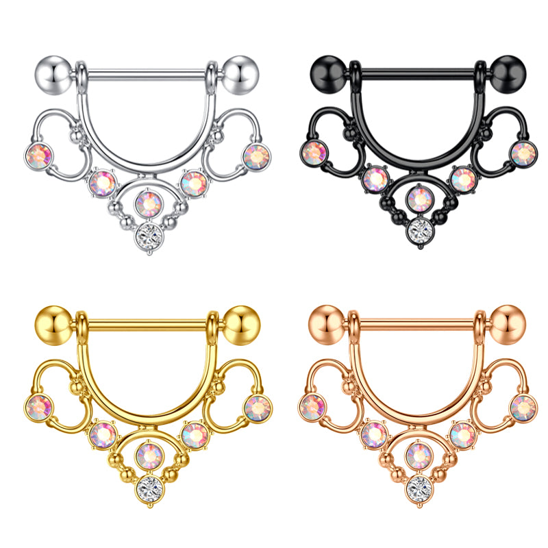 14G Shield Nipple Ring Barbell Rings Bars Body Piercing Jewelry AB diamond 16mm