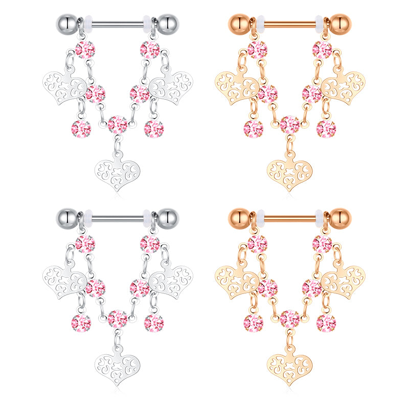 Shield Nipple Ring Barbell Rings Bars Body Piercing Jewelry for Women Men 14 Gauge 16mm with heart shape
