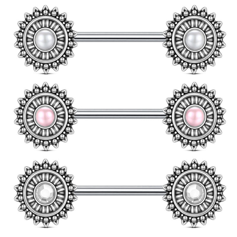 Nipple Rings with pearl Straight Barbells Piercing Jewelry 14G 14mm