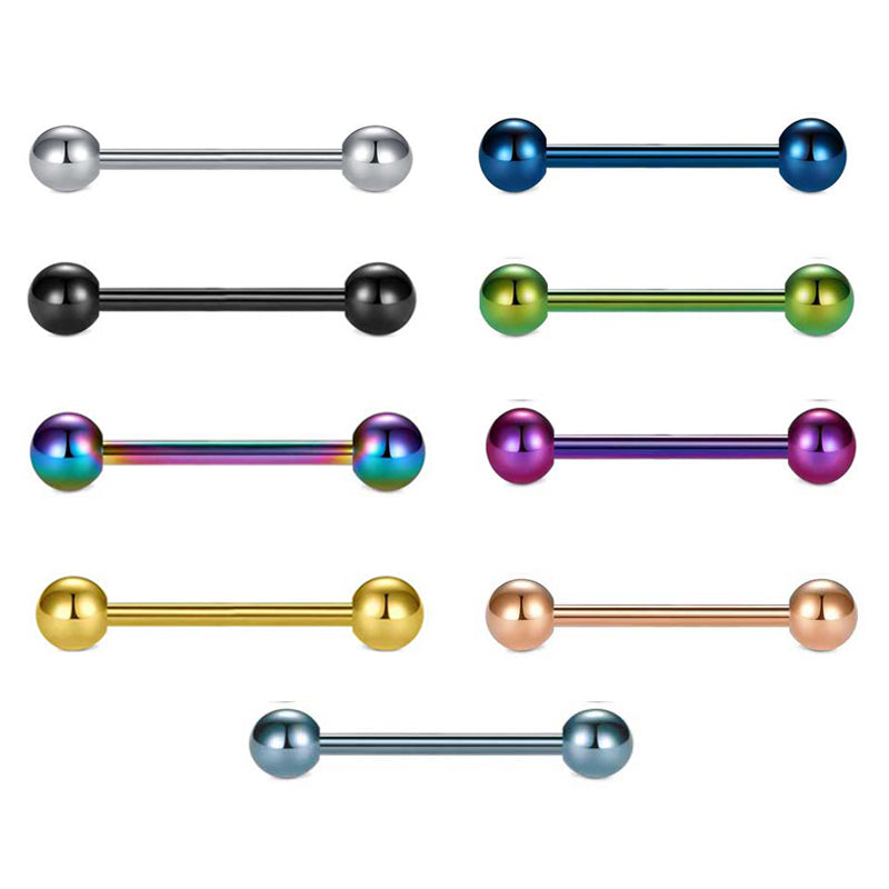 Tongue Ring External Thread Straight Barbells 14G Surgical Steel Tongue Piercing Jewelry
