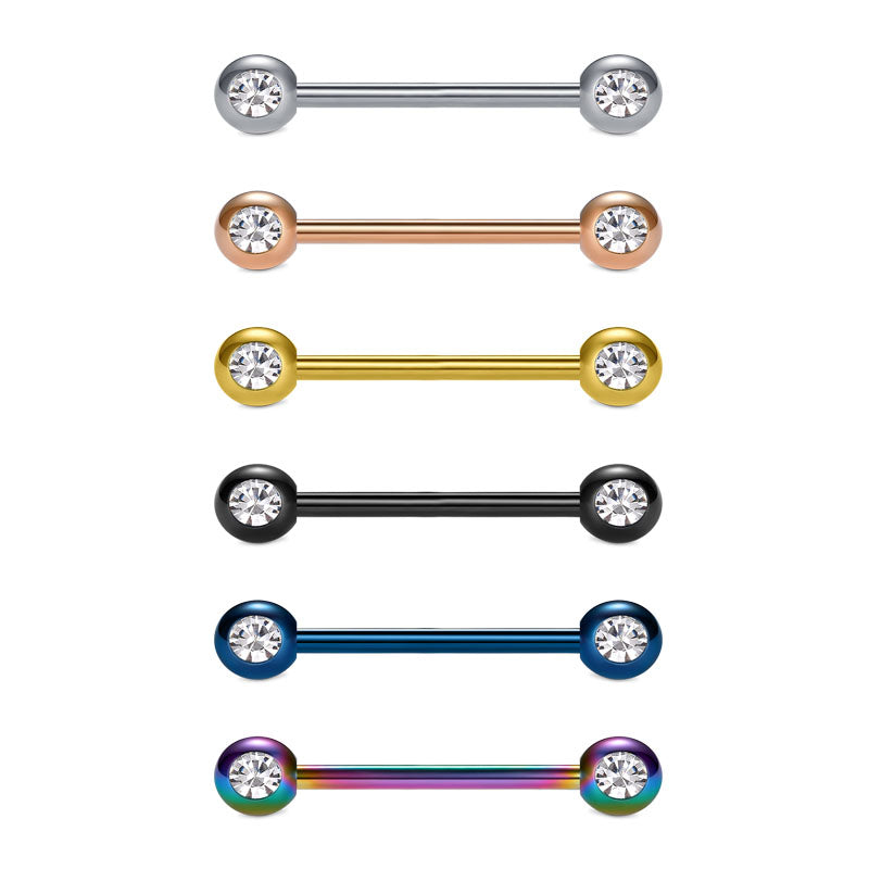 Tongue Rings Stainless Steel Tongue Rings Ball Tongue Piercing 14G 12-18mm External thread with diamond inlaid