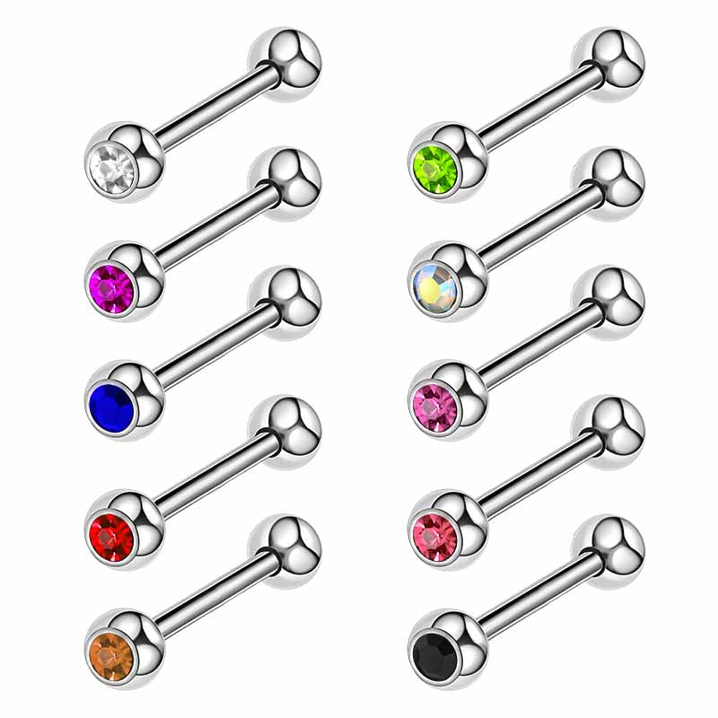 Tongue Rings Straight Barbells Surgical Steel Tongue Piercing Jewelry 14 Gauge 16mm