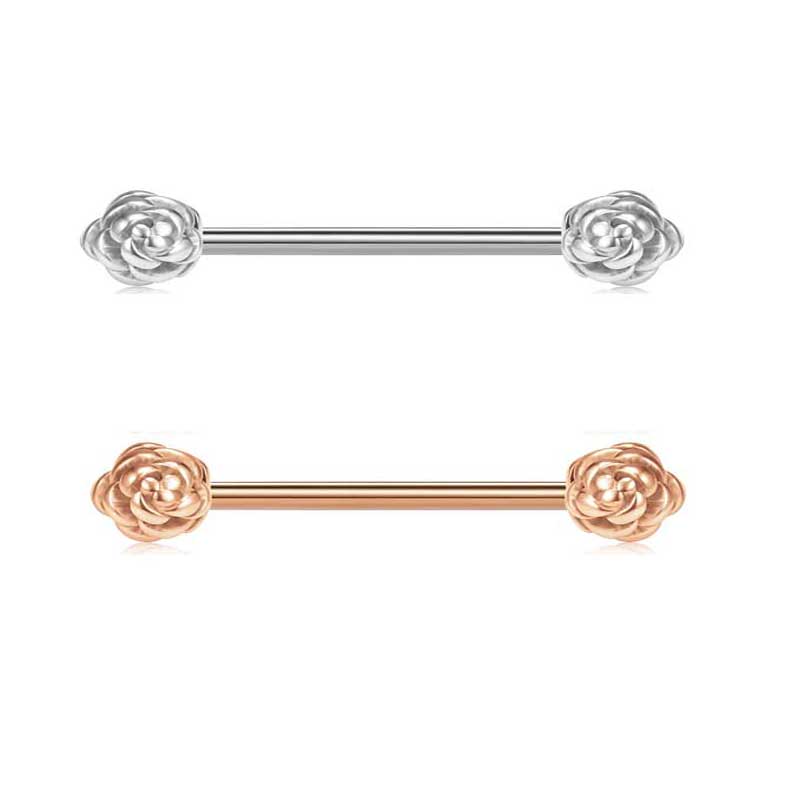 Barbells Ring Stainless Steel Industrial Barbell Piercing 14G for women men flower design 35-38mm External Thread