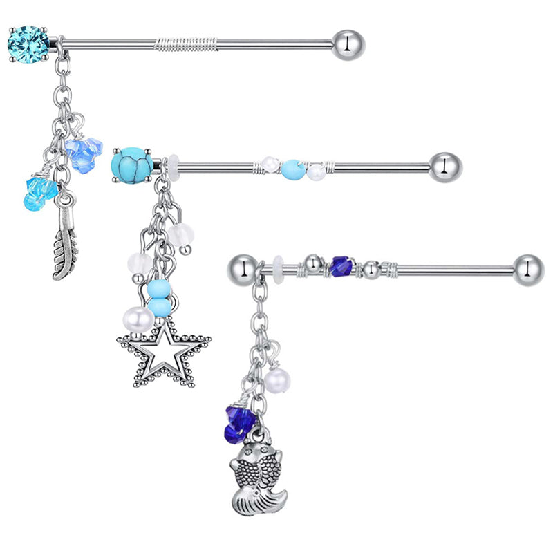 Stainless Steel Industrial Barbell Piercing 14G 38mm for women men External Thread Earrings Dangle