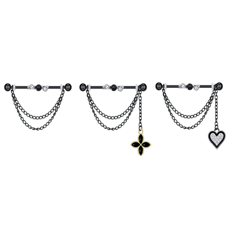 Earring Stainless Steel Industrial Barbell Black 14G 38mm for women men Dangle Chain External Thread