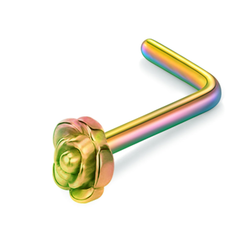 Rainbow Flower Nose Rings
