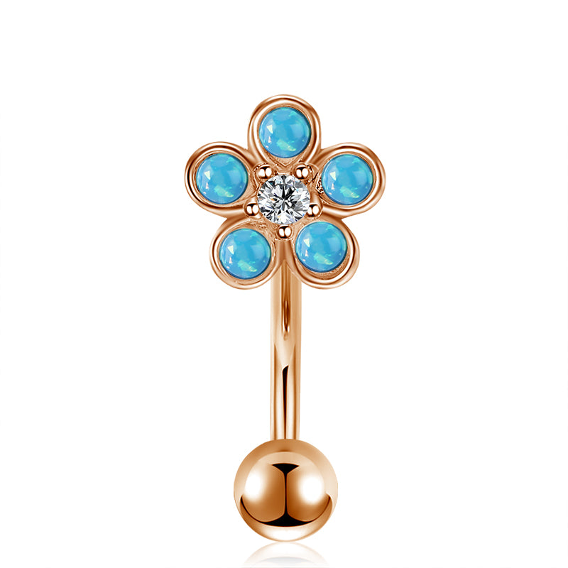 16G Blue Flower Opal Rook Earring