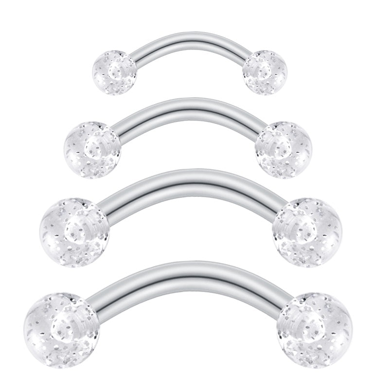 Curved Barbell 14G 12/14/16/18 Bar Length Nipple Tongue Septum Piercing White Balls