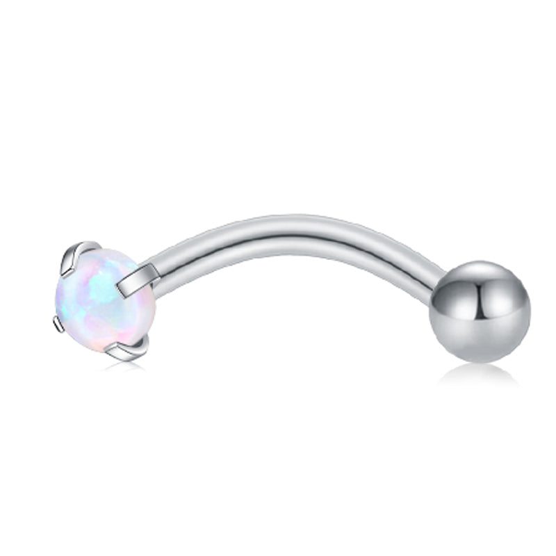 Silver 8MM Bar Length White Opal Ball#1
