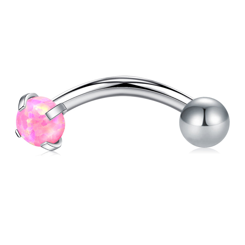 Silver 8MM Bar Length Pink Opal Ball#1