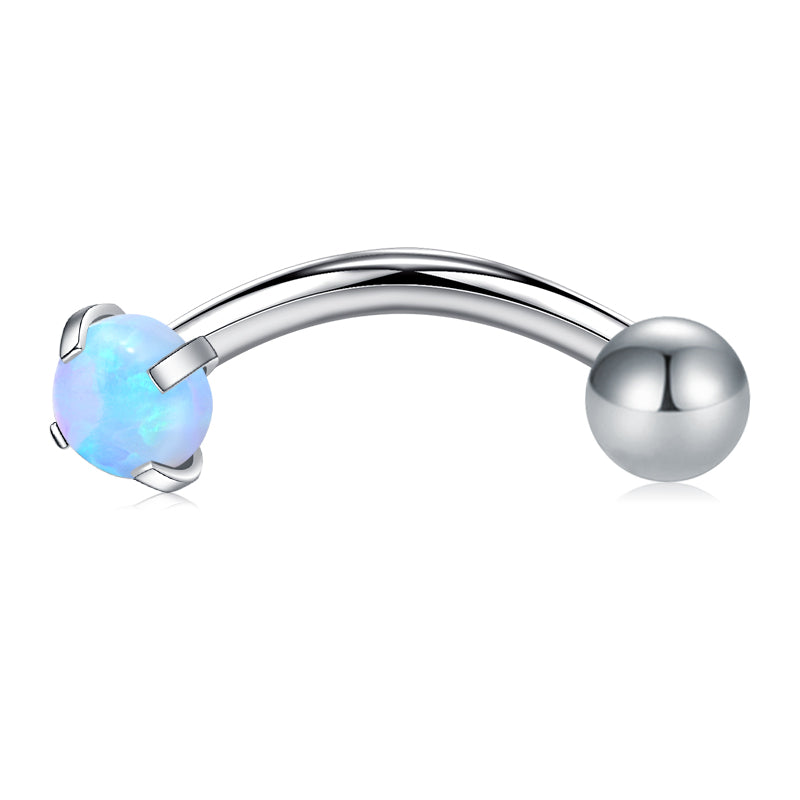 Silver 8MM Bar Length Light Blue Opal Ball#1