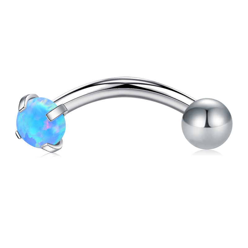 Silver 8MM Bar Length Dark Blue Opal Ball#1