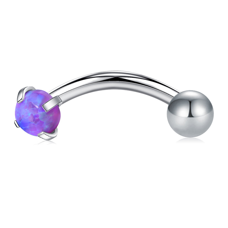 Silver 8MM Bar Length Purple Opal Ball#1