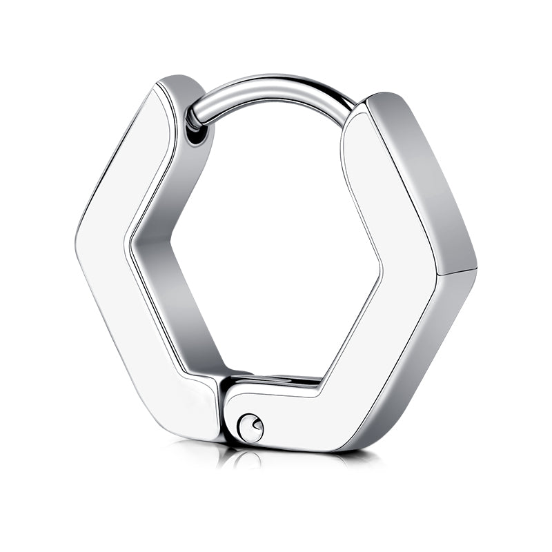 18G Silver Hexagon Men Earrings Hoop