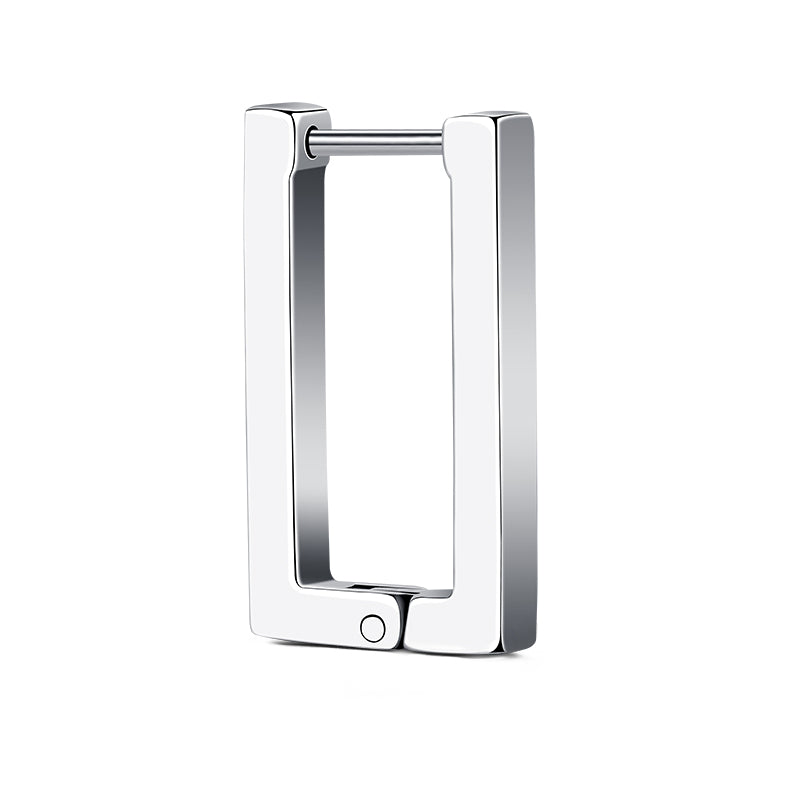 18G Silver Rectangle Men Earrings Hoop