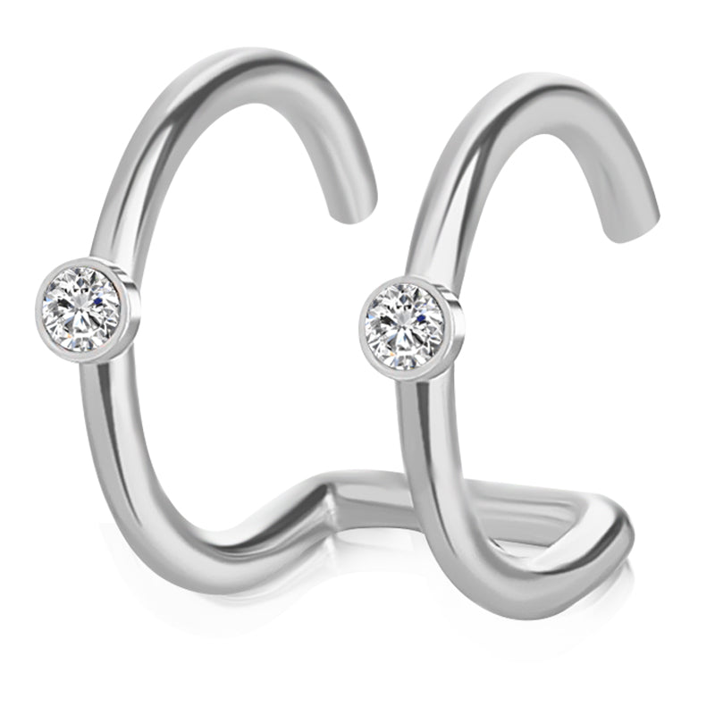 Silver Double ring diamond plate ear clip