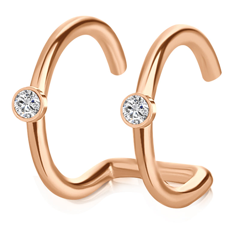 Rose Gold Double ring diamond plate ear clip