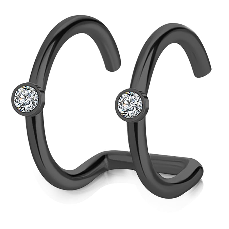 Black Double ring diamond plate ear clip