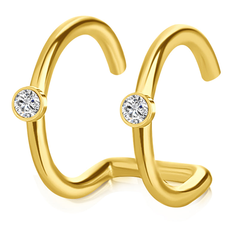 Gold Double ring diamond plate ear clip