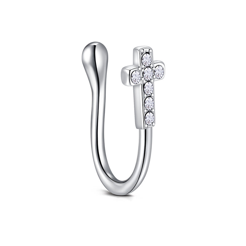 Cross Point Drill Fake Nose Ring Hoop