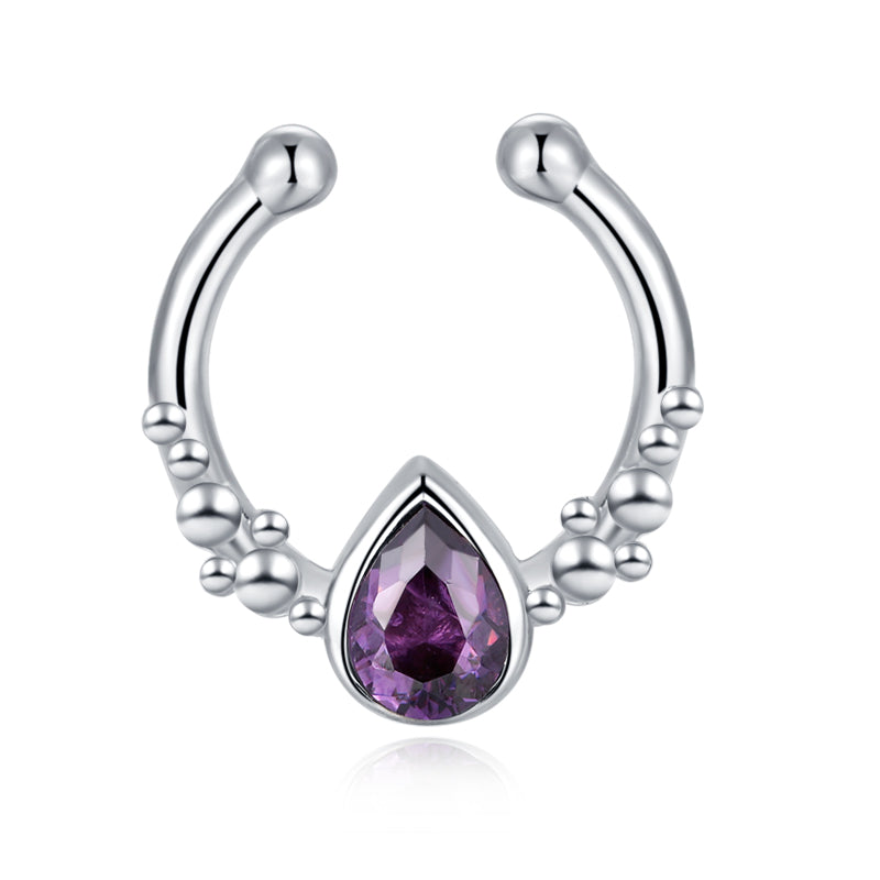 Water Drop Amethyst Fake Nose Ring Hoop