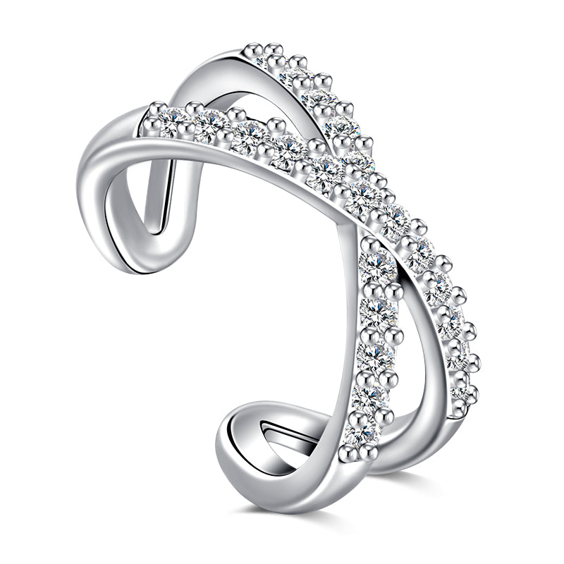 Silver X - shaped diamond ear clip