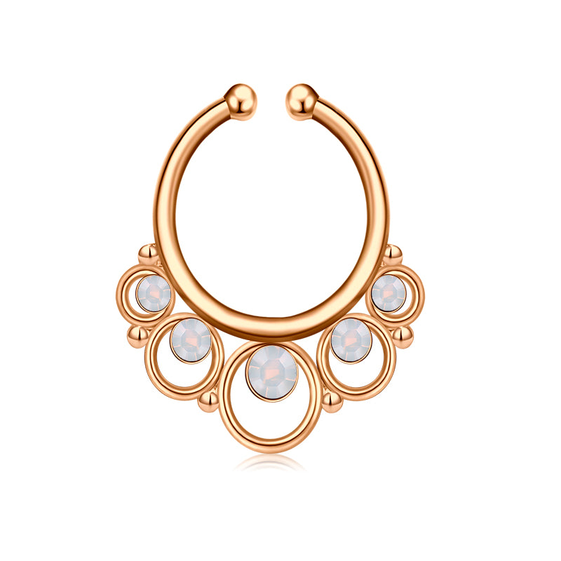 Five Circle White Opal Fake Nose Ring Hoop